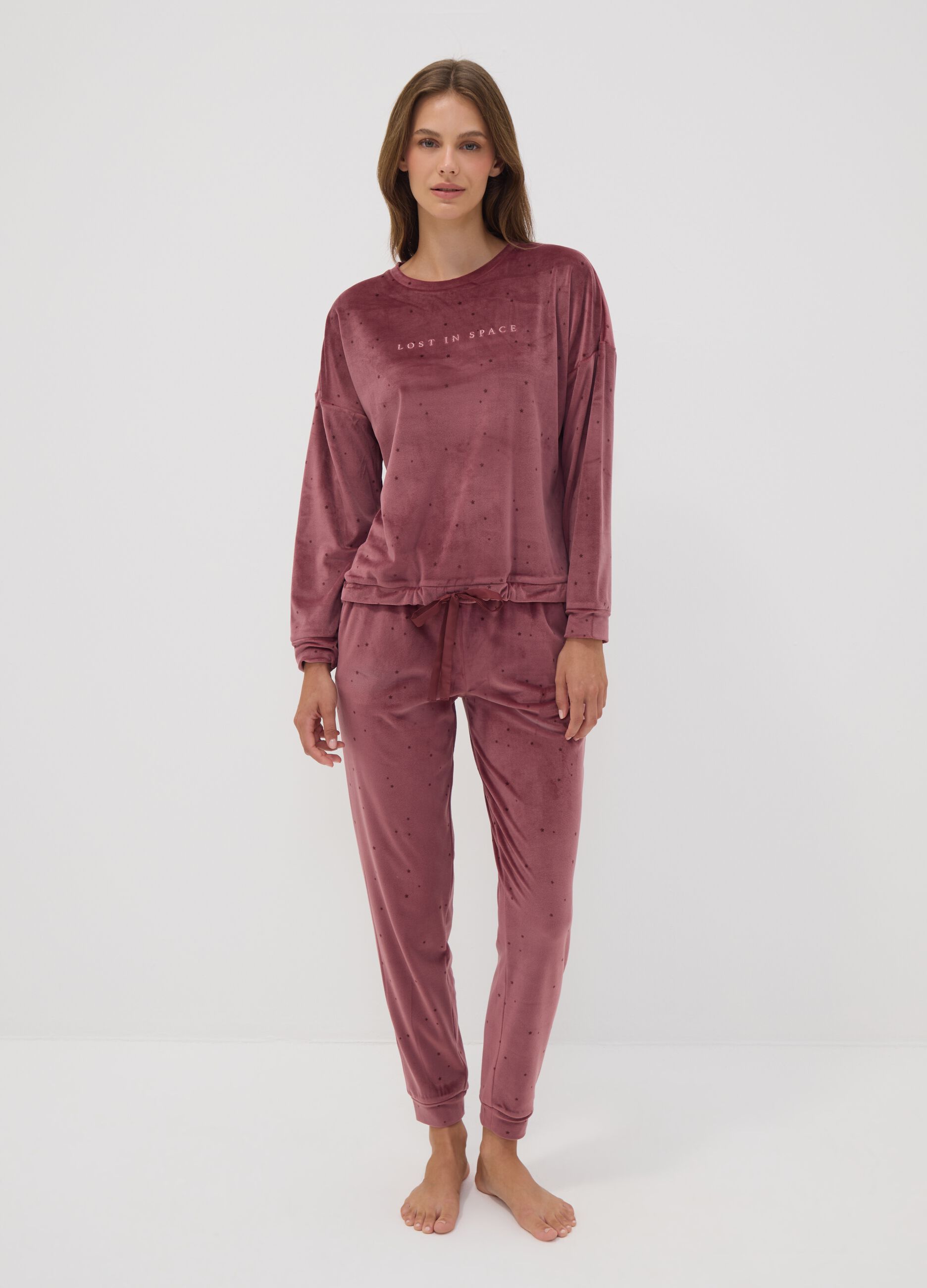 Pink stretch pyjama sweatshirt with star print