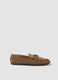Brown genuine leather loafers with bow_0