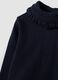 Navy pure cotton T-shirt with ruffled high neck_2