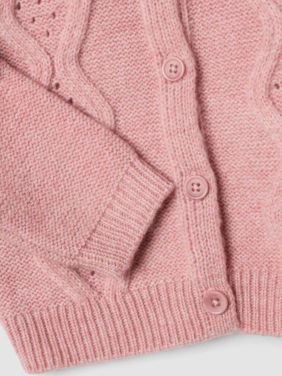Pink crew-neck openwork knit cardigan_3