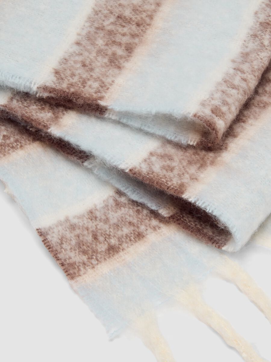 Blue and brown striped scarf with fringes_2