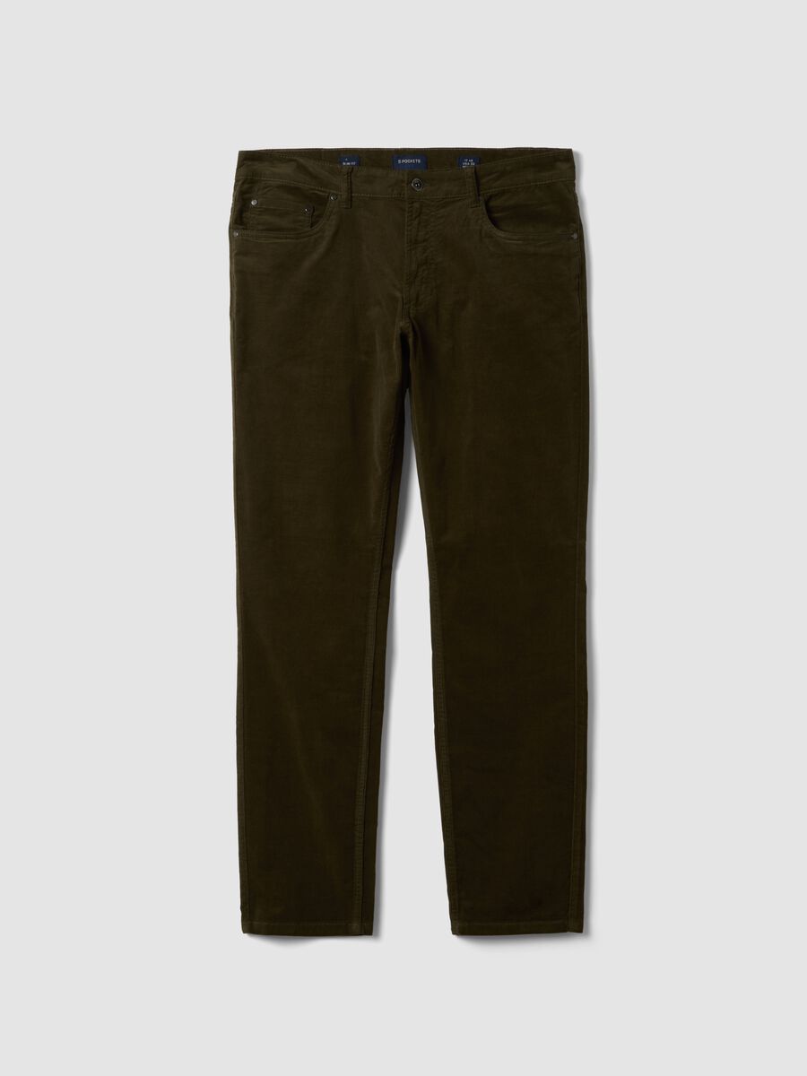 Green slim-fit stretch cotton corduroy trousers_0