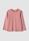 Pink ribbed crew-neck top in stretch organic cotton_0
