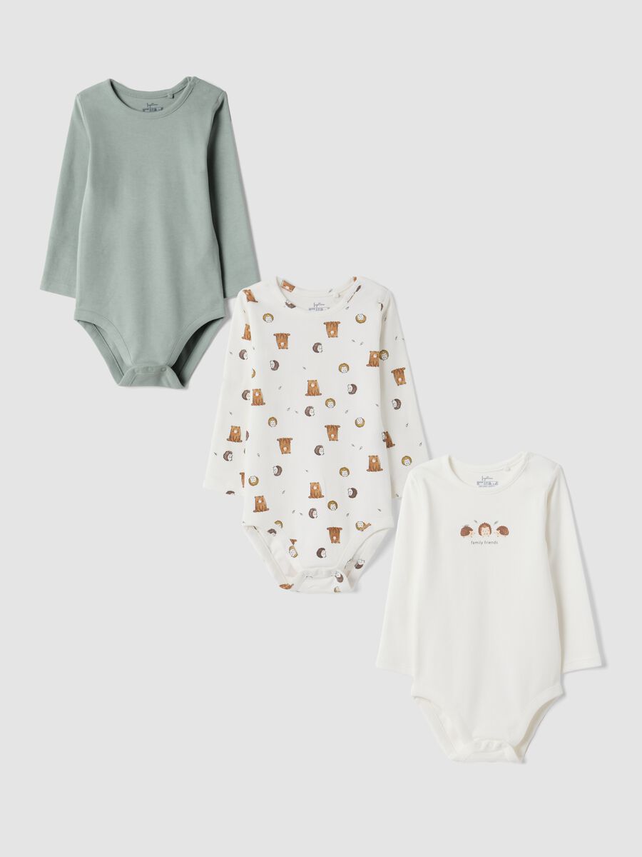 3-pack of crew-neck bodysuits in ivory white and sage green, 100% organic cotton_0