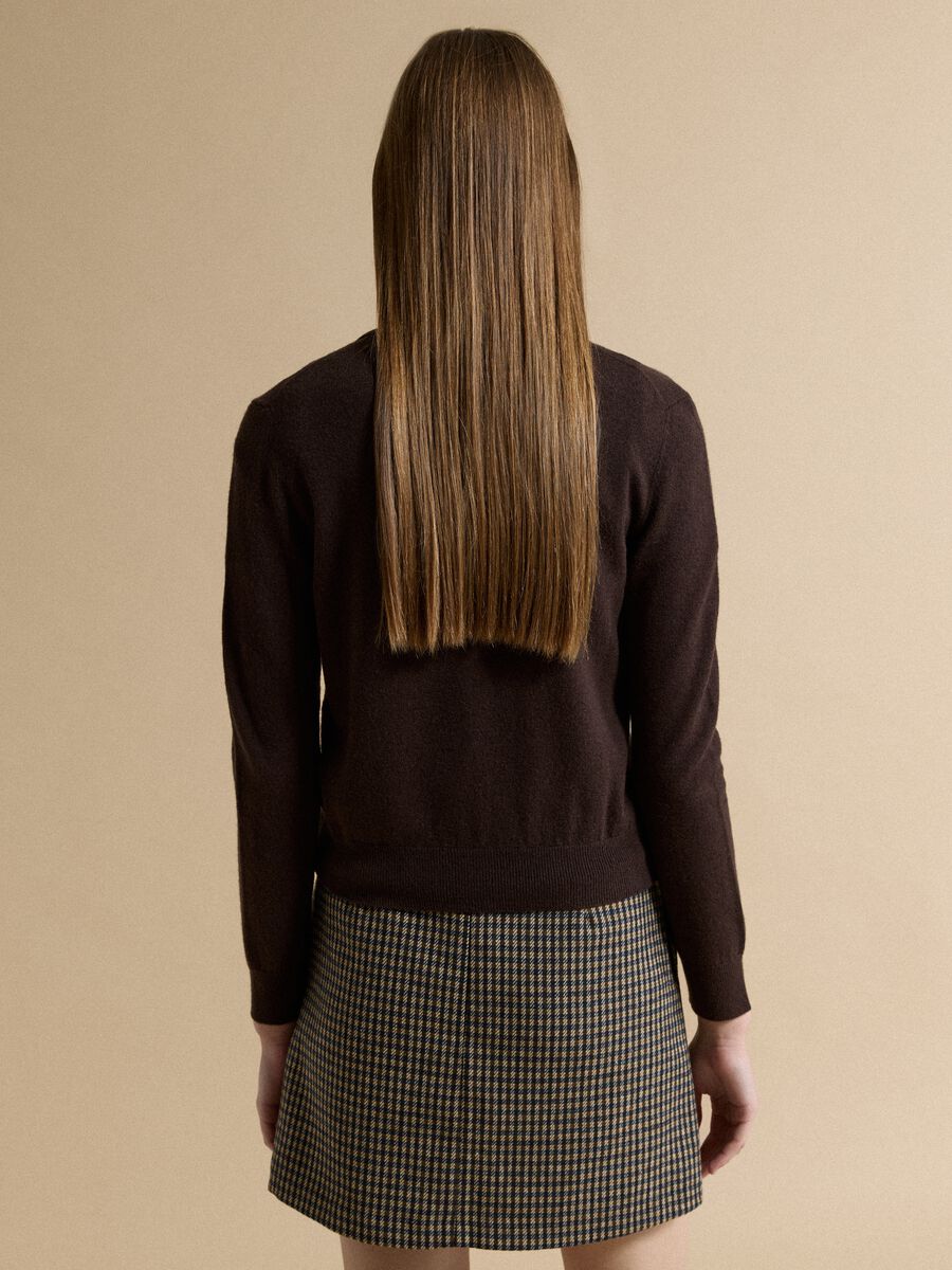 Brown pure wool cardigan with polo collar, regular fit_3