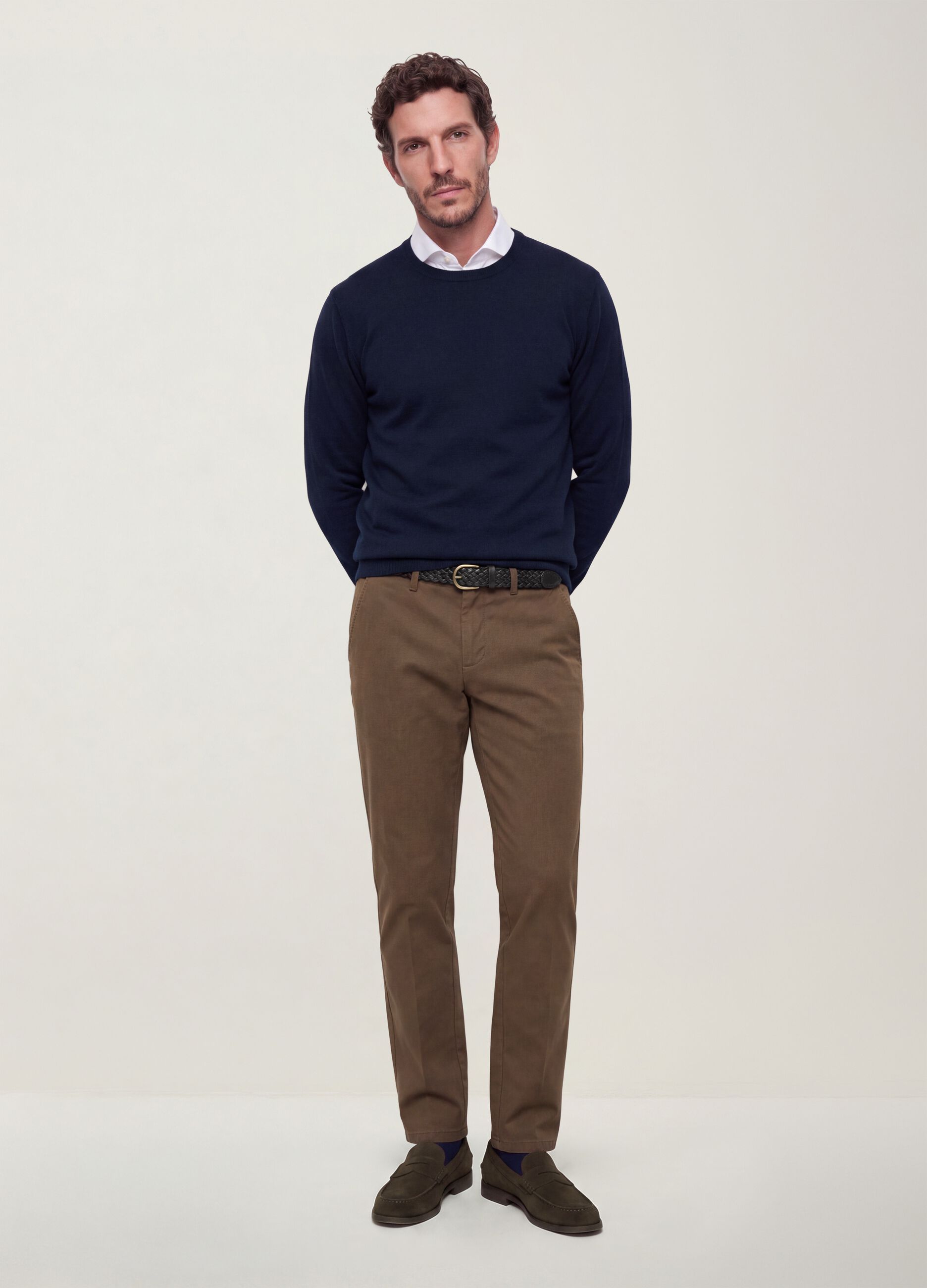 Men's brown slim-fit stretch cotton twill chino trousers