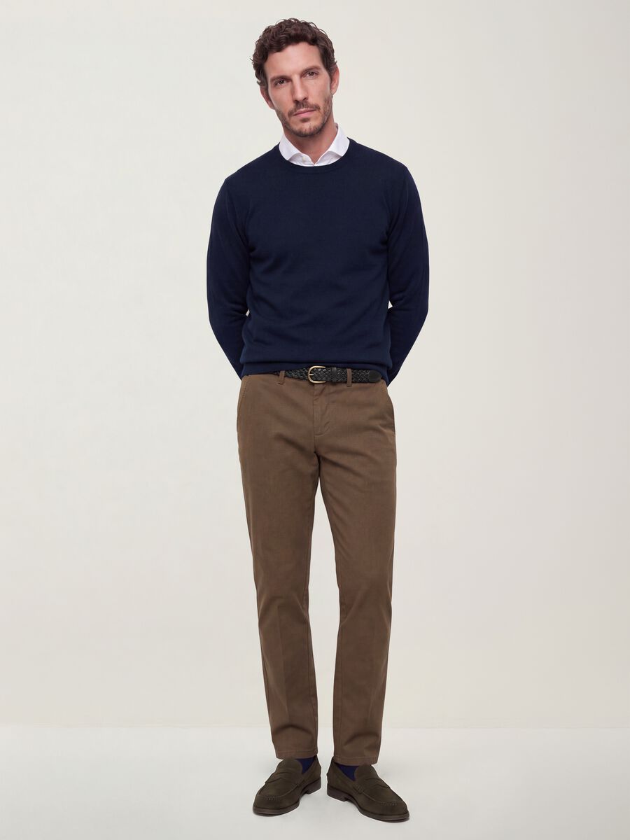 Brown slim-fit stretch cotton twill chino trousers_0