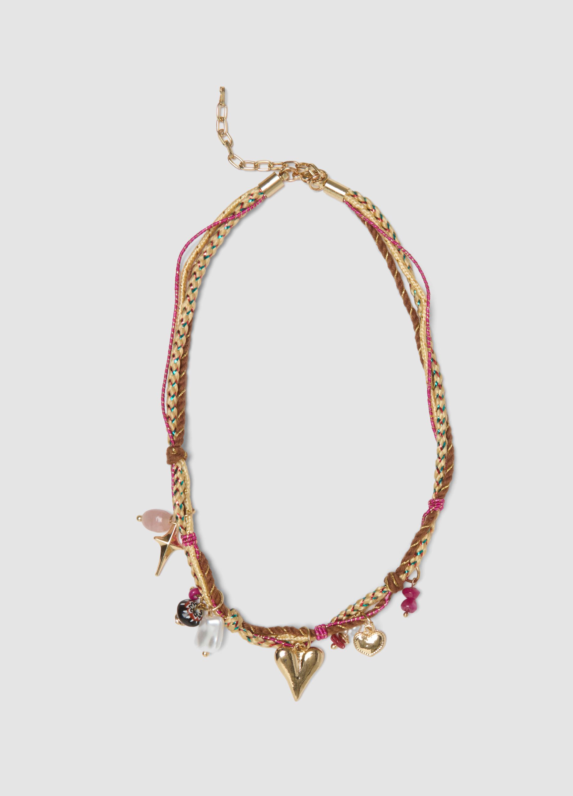 Multicolour necklace with gold-tone charms