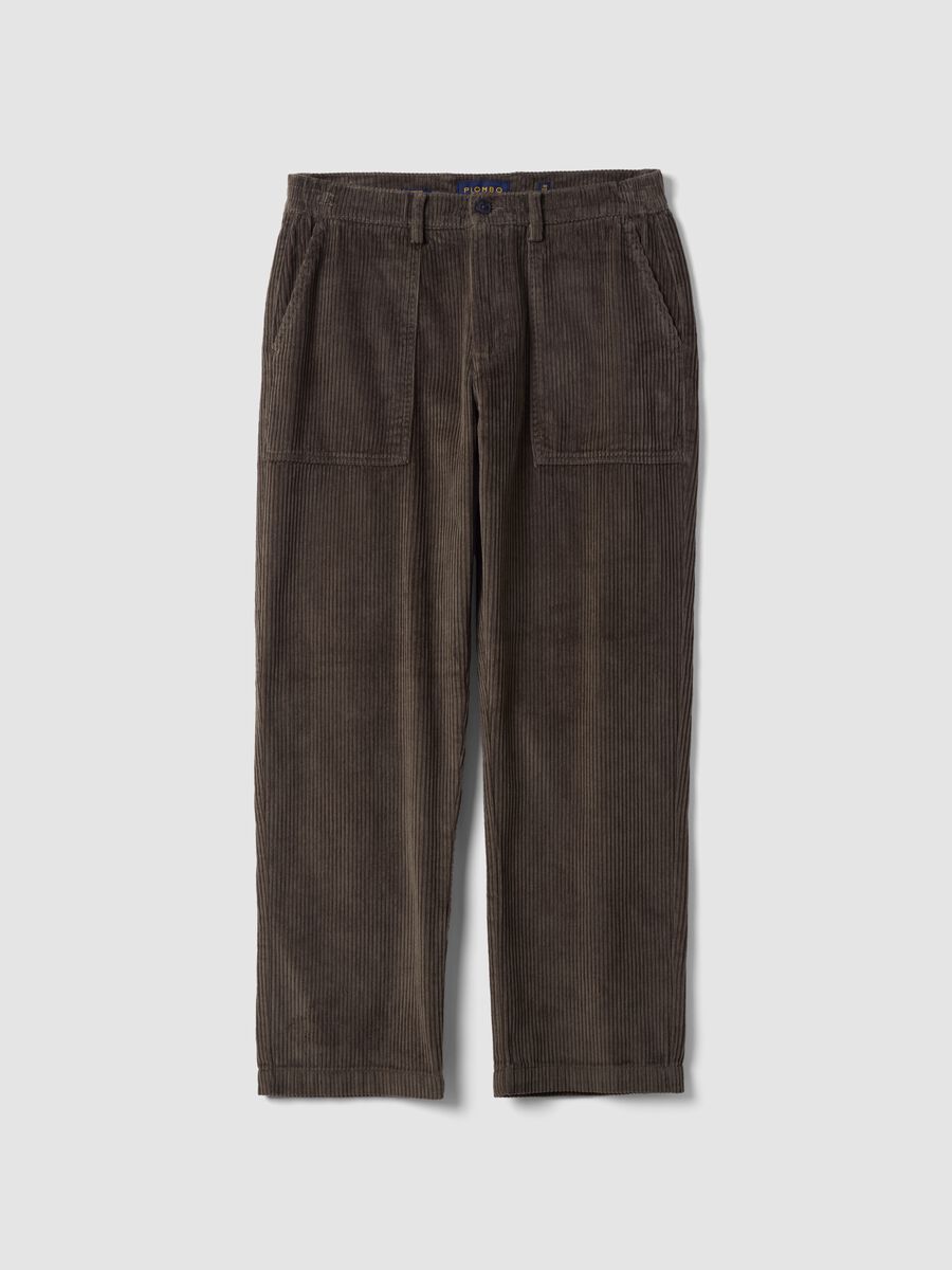 Green pure cotton corduroy carrot-fit trousers_4