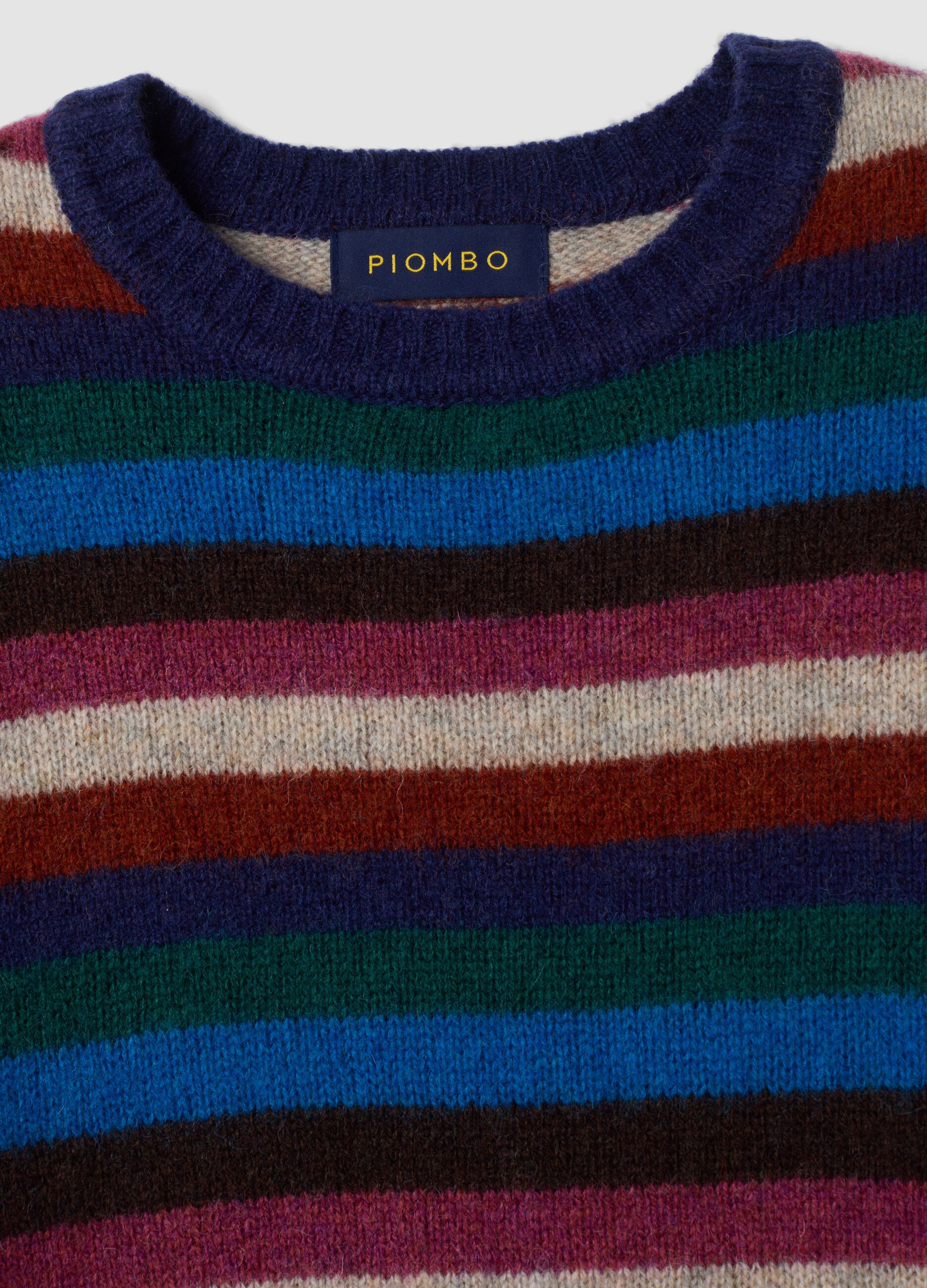 Navy striped pure wool crew-neck jumper