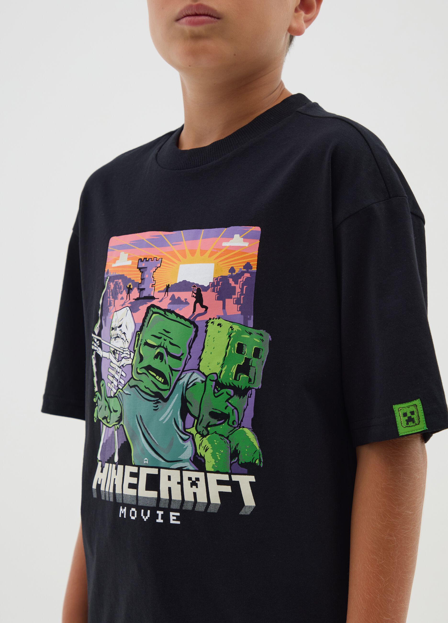 Boys' oversized black pure cotton t-shirt