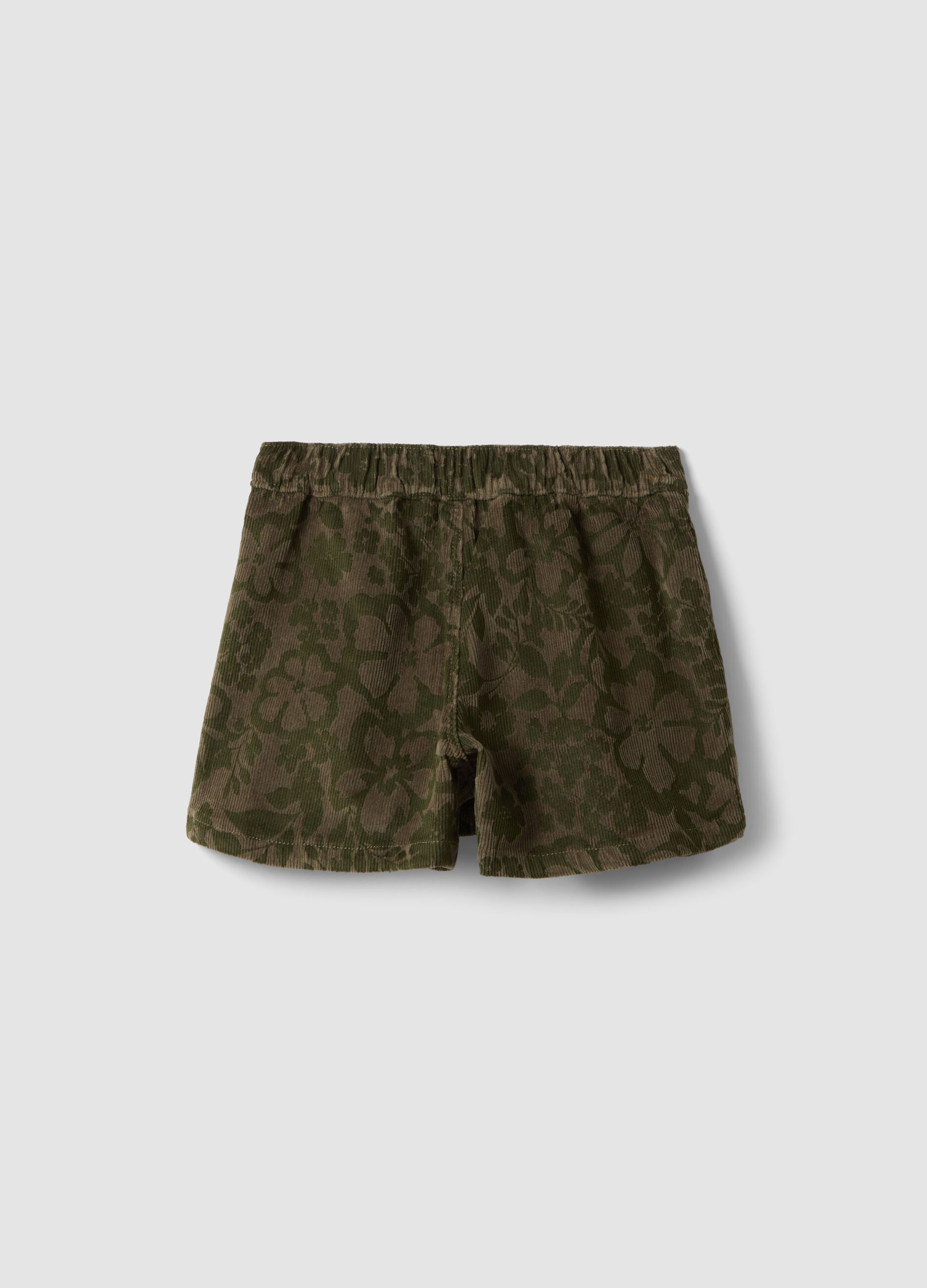Gonna pantalone verde in cotone elasticizzato a coste
