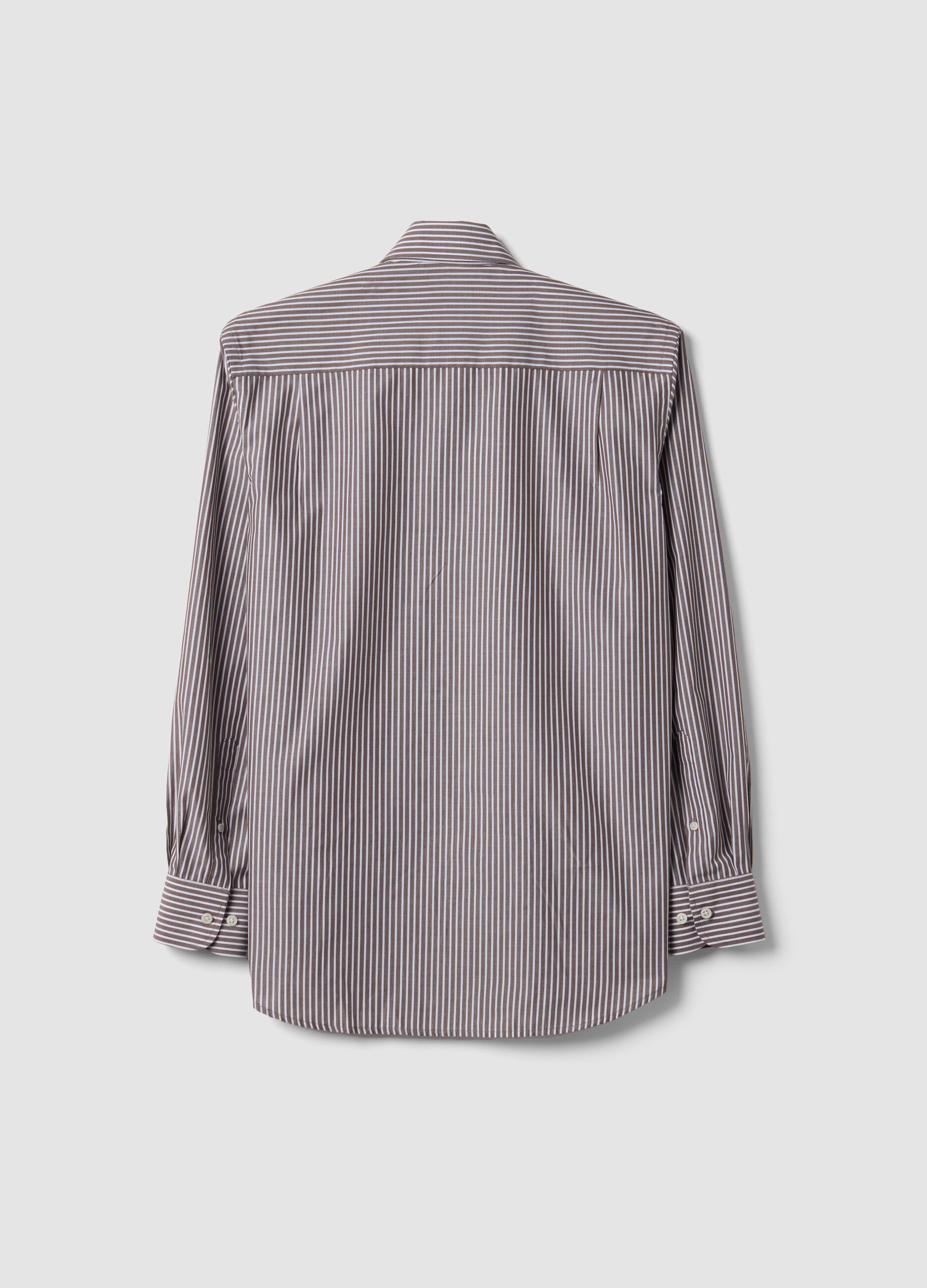 Brown striped cotton-blend button-down collar easy-iron regular-fit shirt