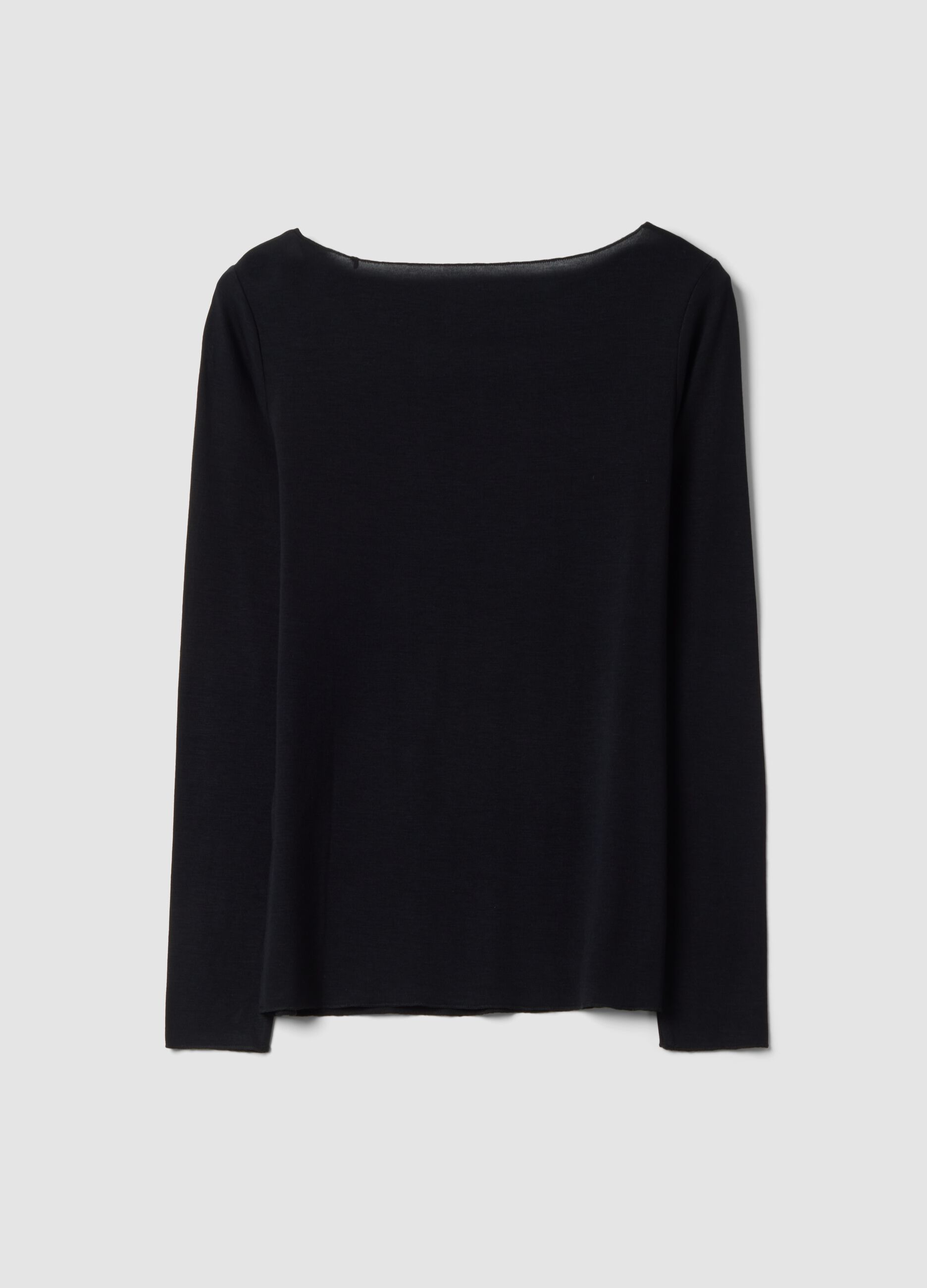 Black stretch modal crew-neck T-shirt, regular fit