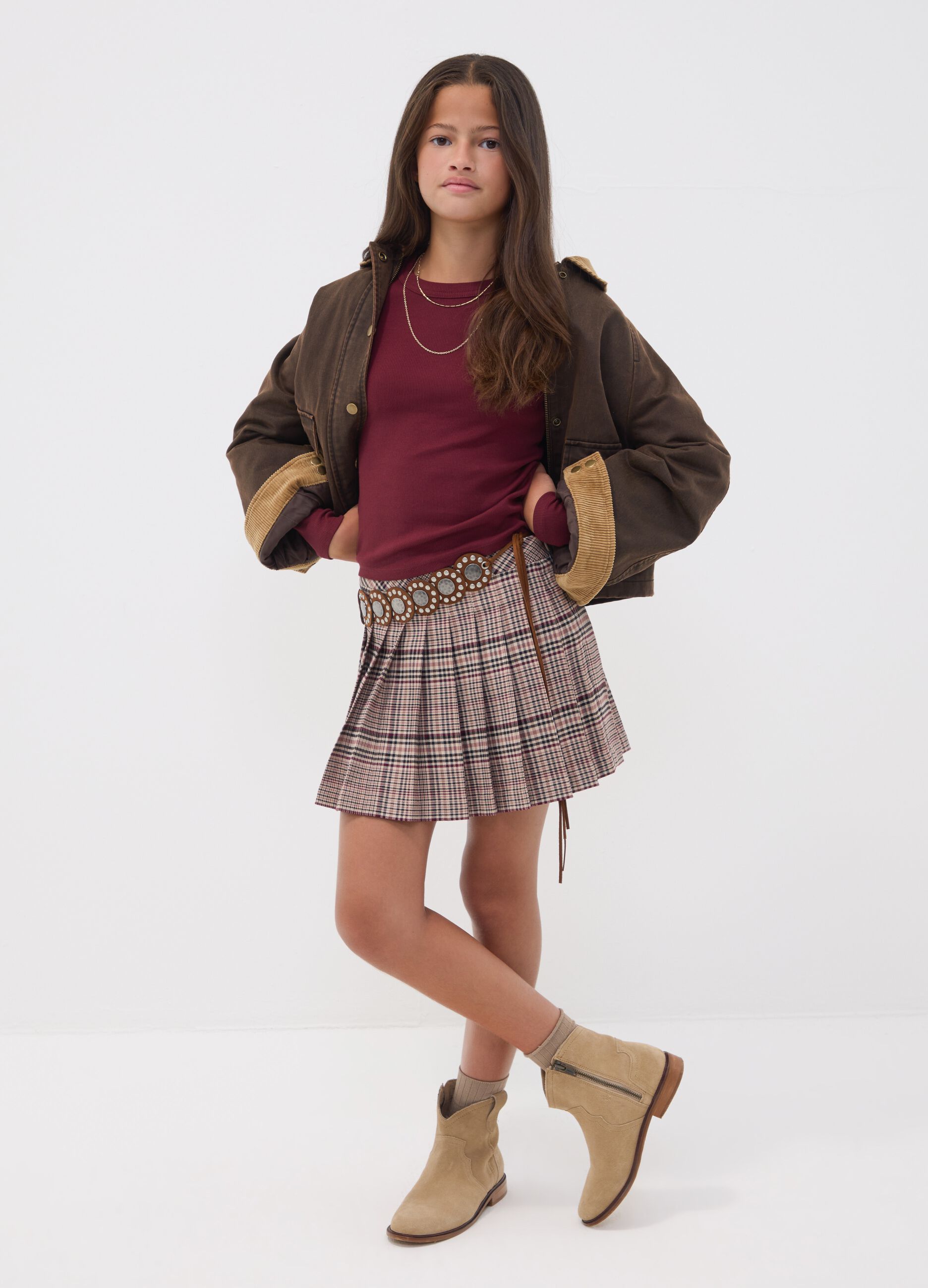 Brown pleated skirt in stretch viscose