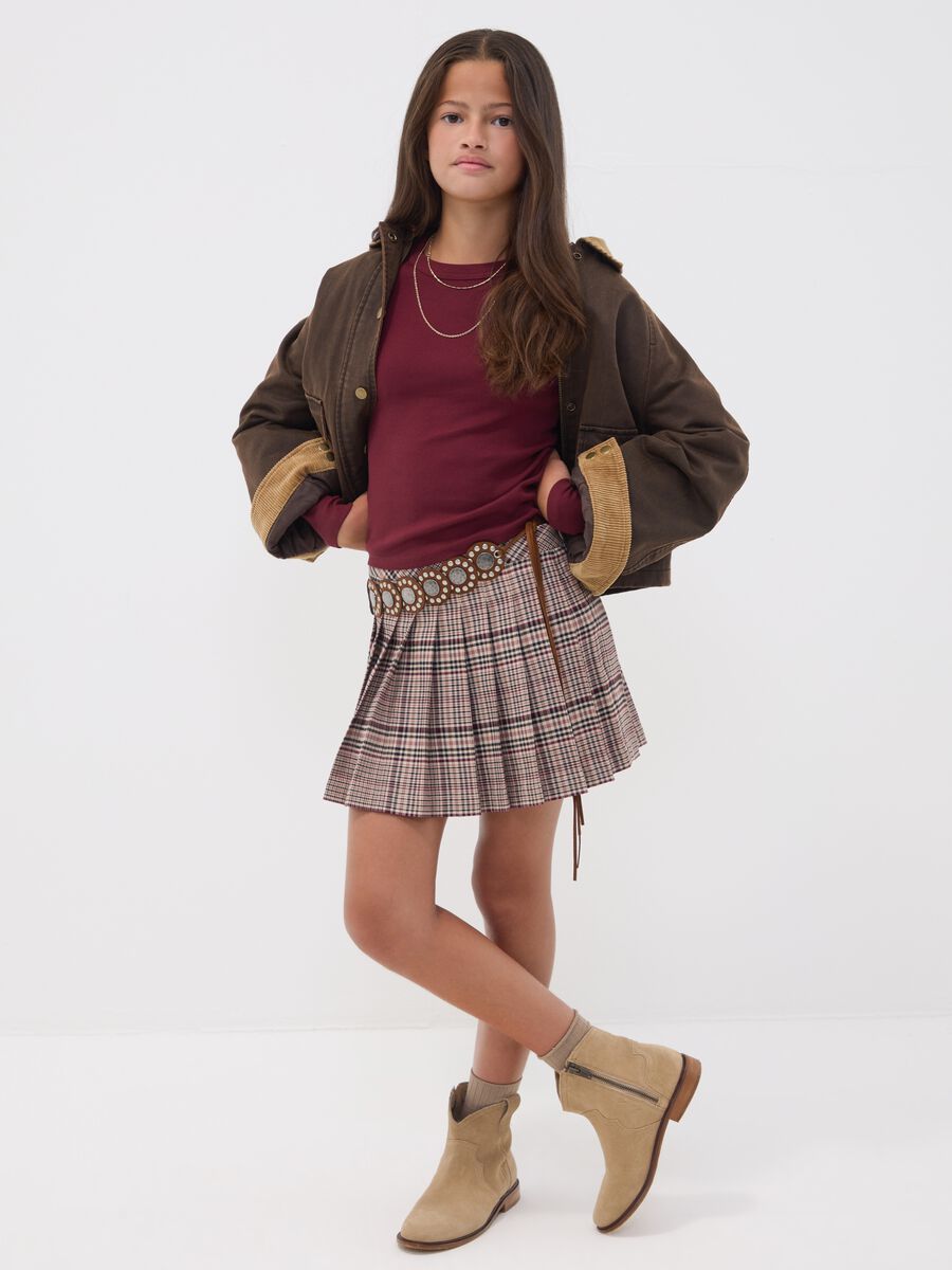 Brown pleated skirt in stretch viscose_0