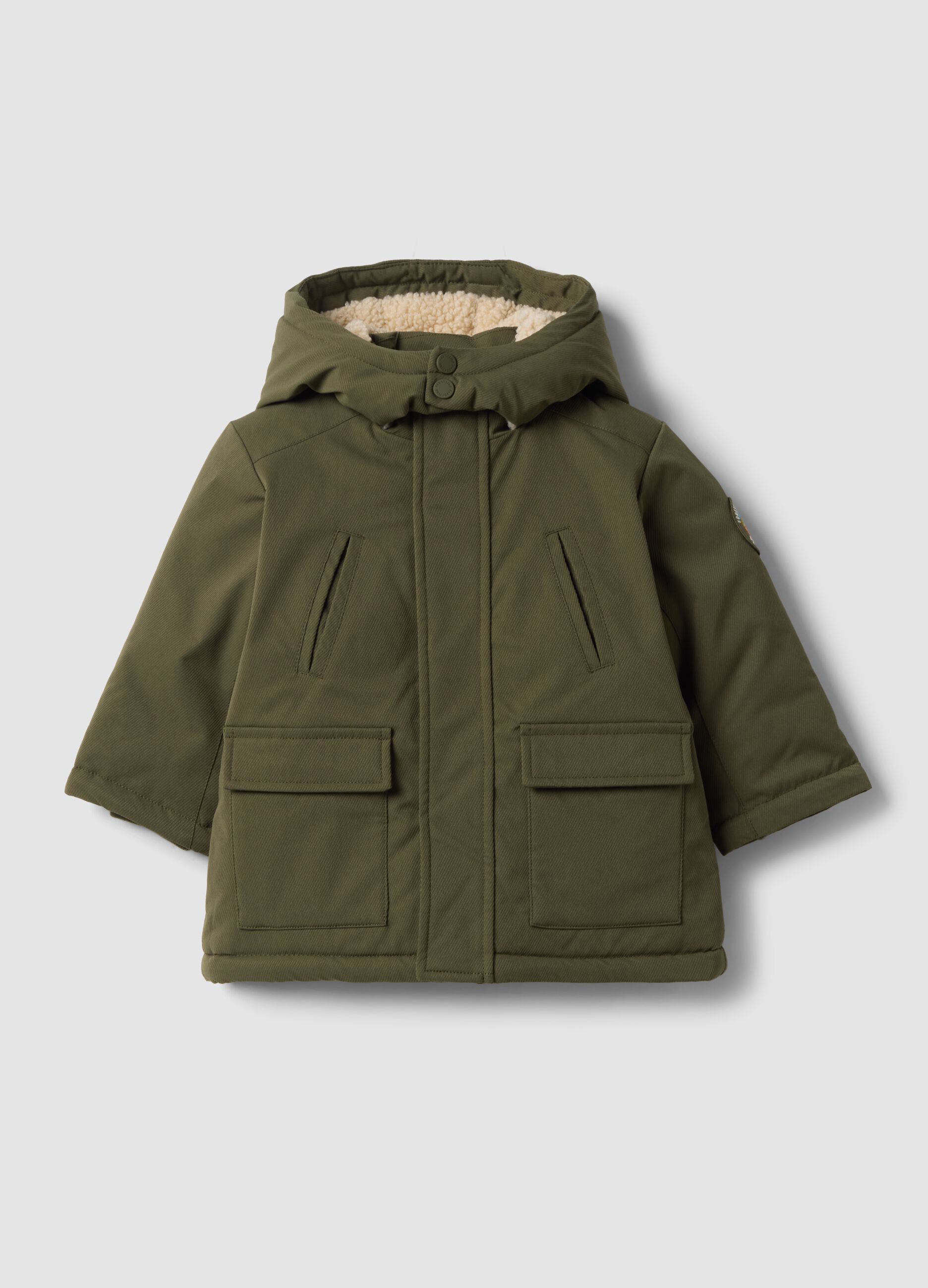 Long padded green parka with hood
