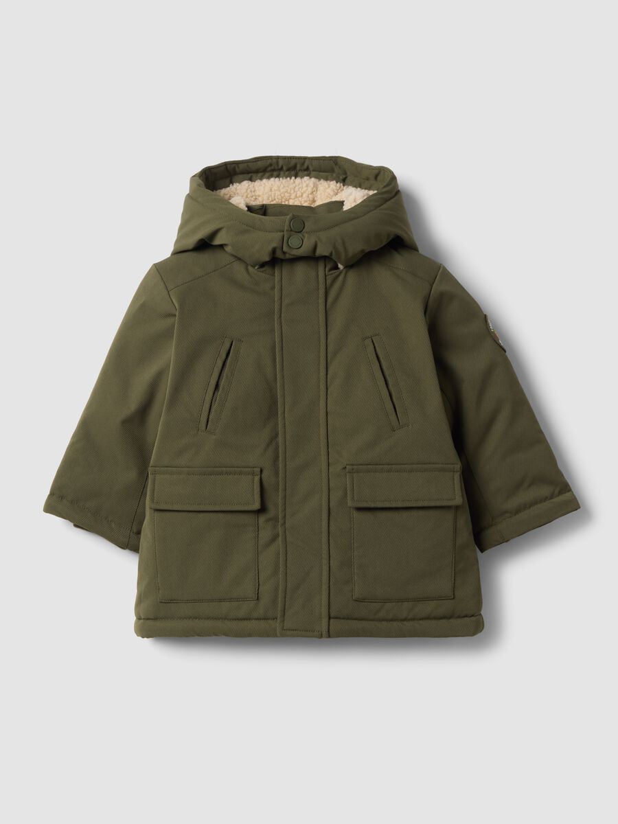 Long padded green parka with hood_0