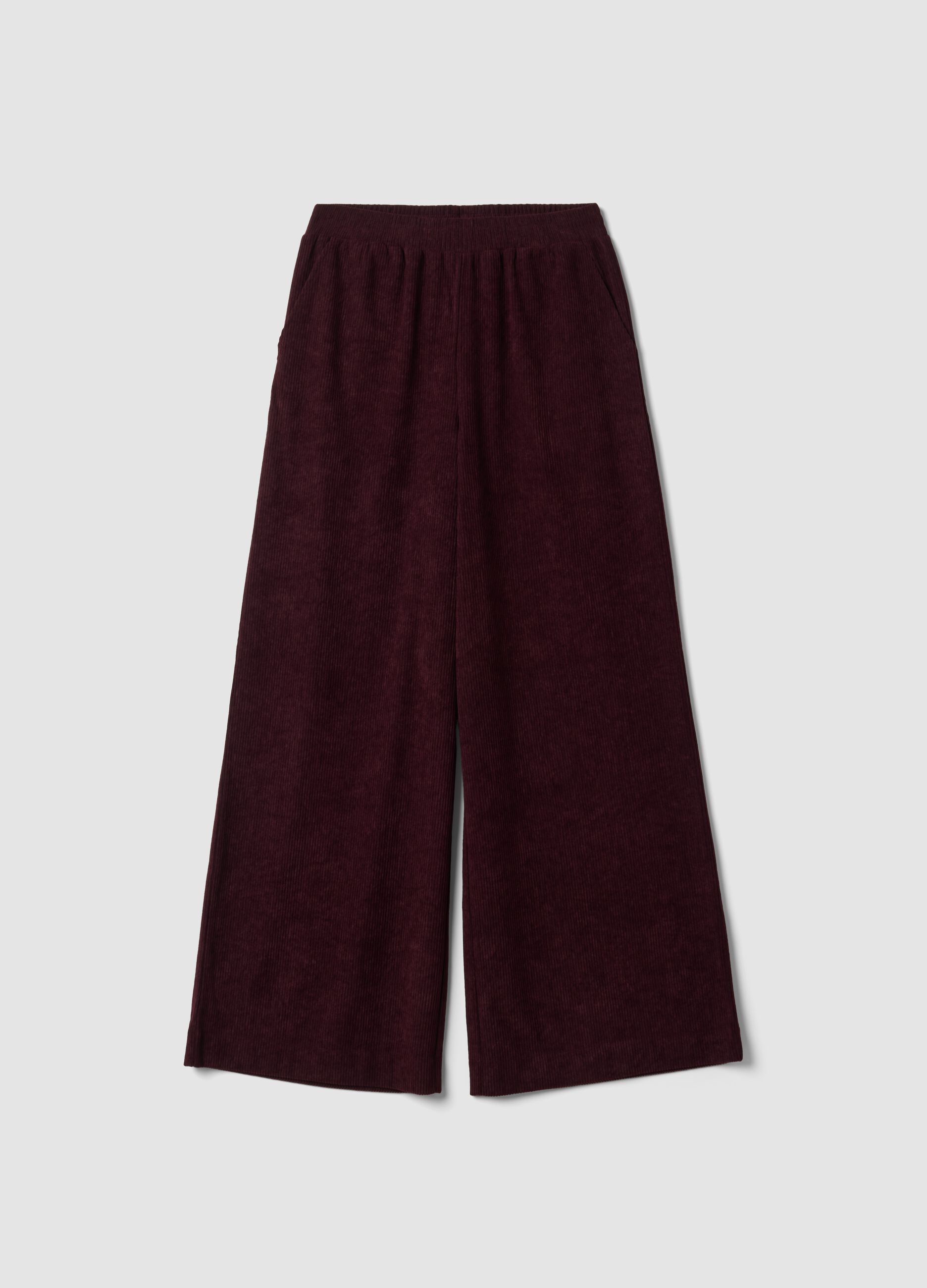 Purple wide-leg trousers with elasticated waist