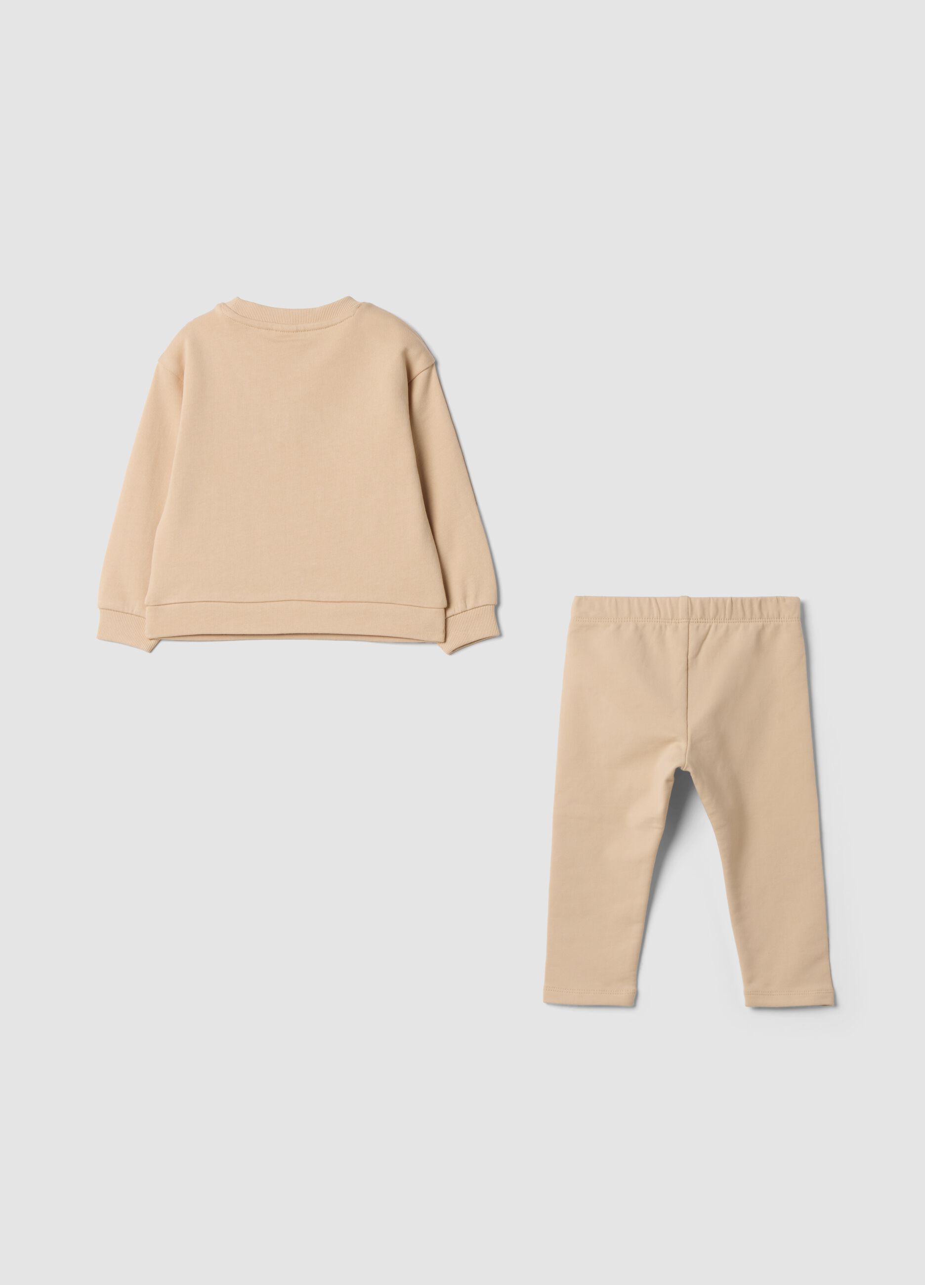 Beige pure cotton set with teddy bear print