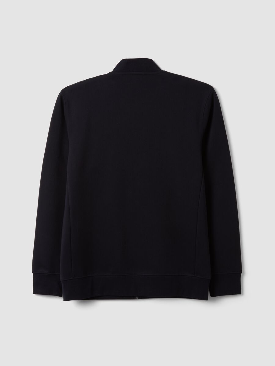 Navy full-zip sweatshirt in stretch piqu&eacute; with ribbed collar_2
