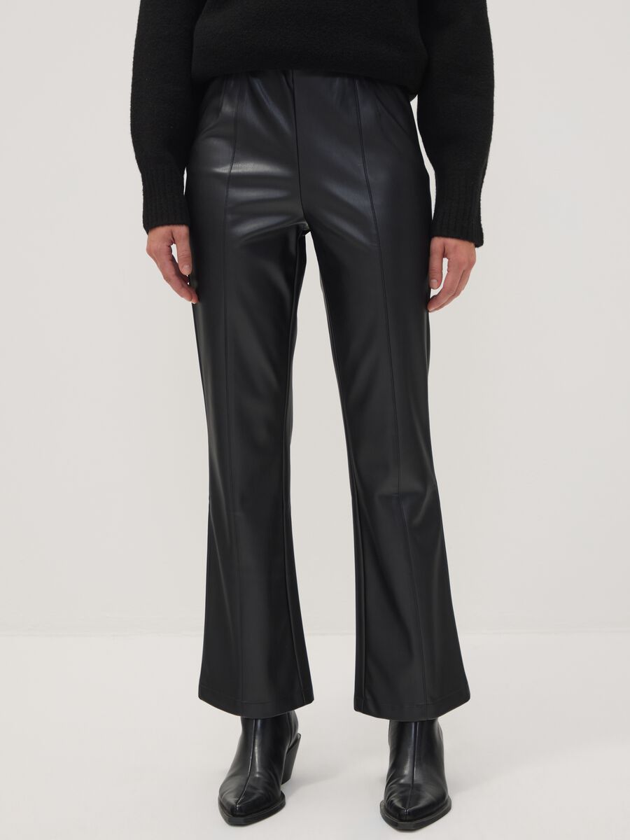 Black flare leggings with regular waist and elasticated band_1