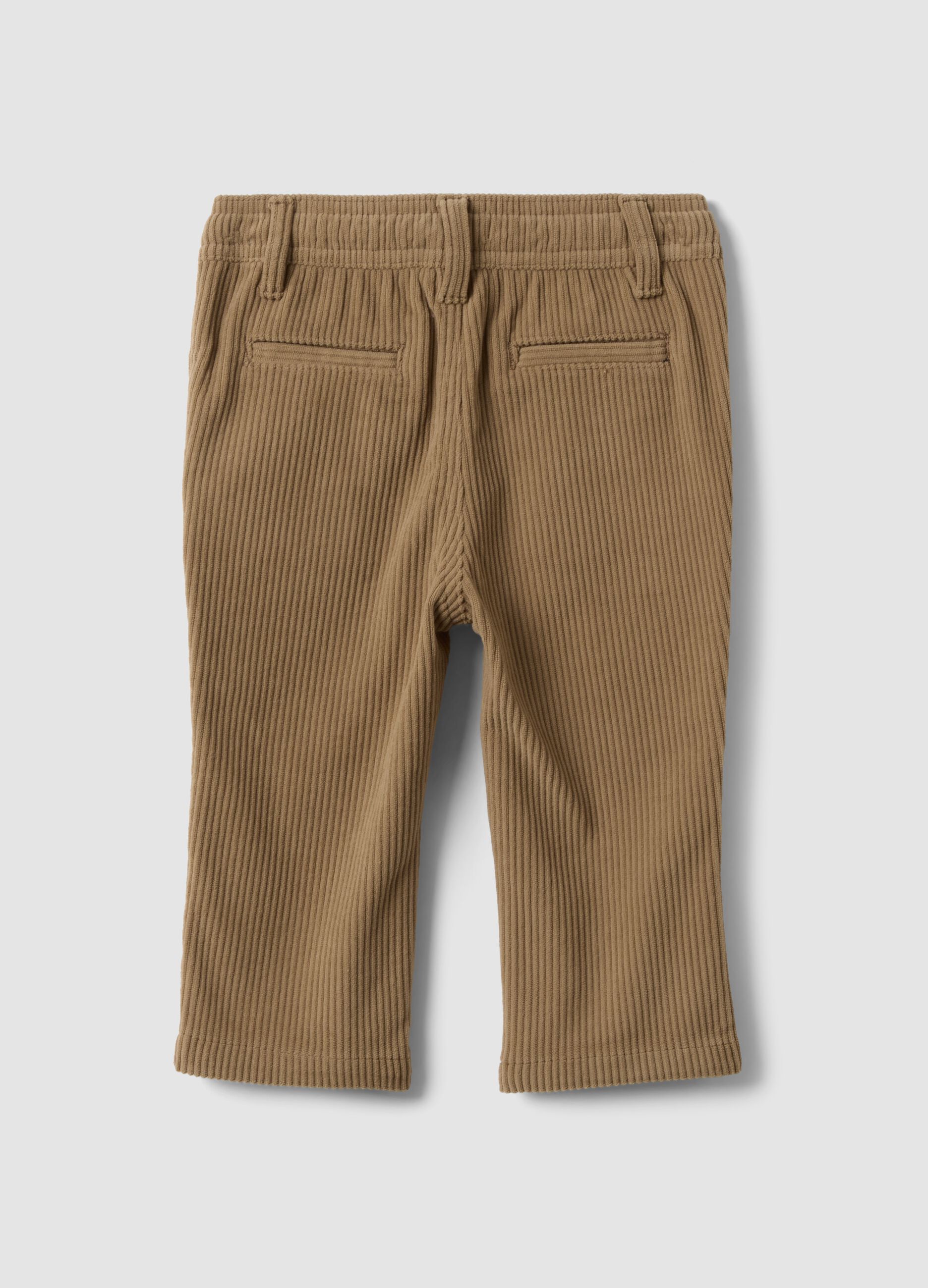 Beige regular-fit chino trousers with elasticated ribbed waistband