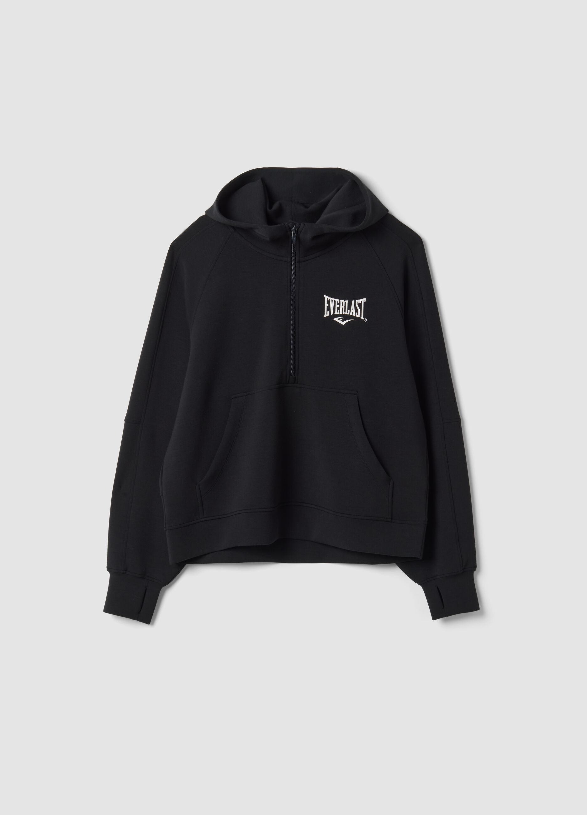 Black hooded sweatshirt in stretchy viscose jersey, regular fit
