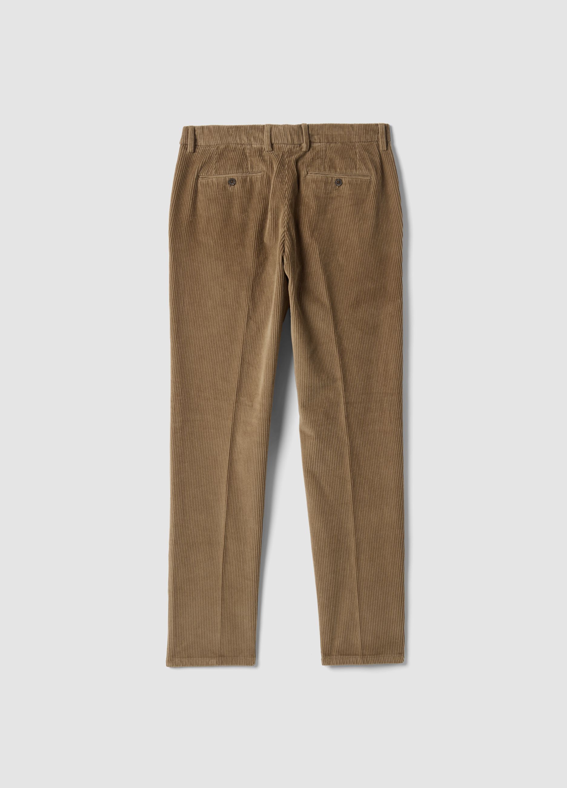 Pantaloni marroni in cotone elasticizzato a coste