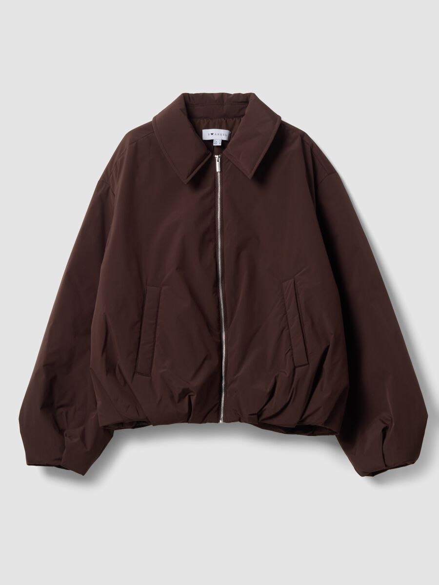 Brown regular-fit jacket with zip and wide collar_0