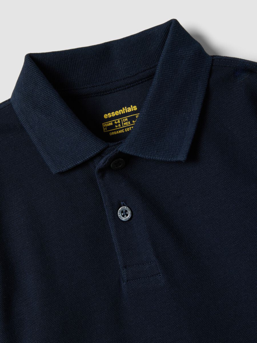 Blue long-sleeve polo in pure organic cotton, regular fit, for boys_2
