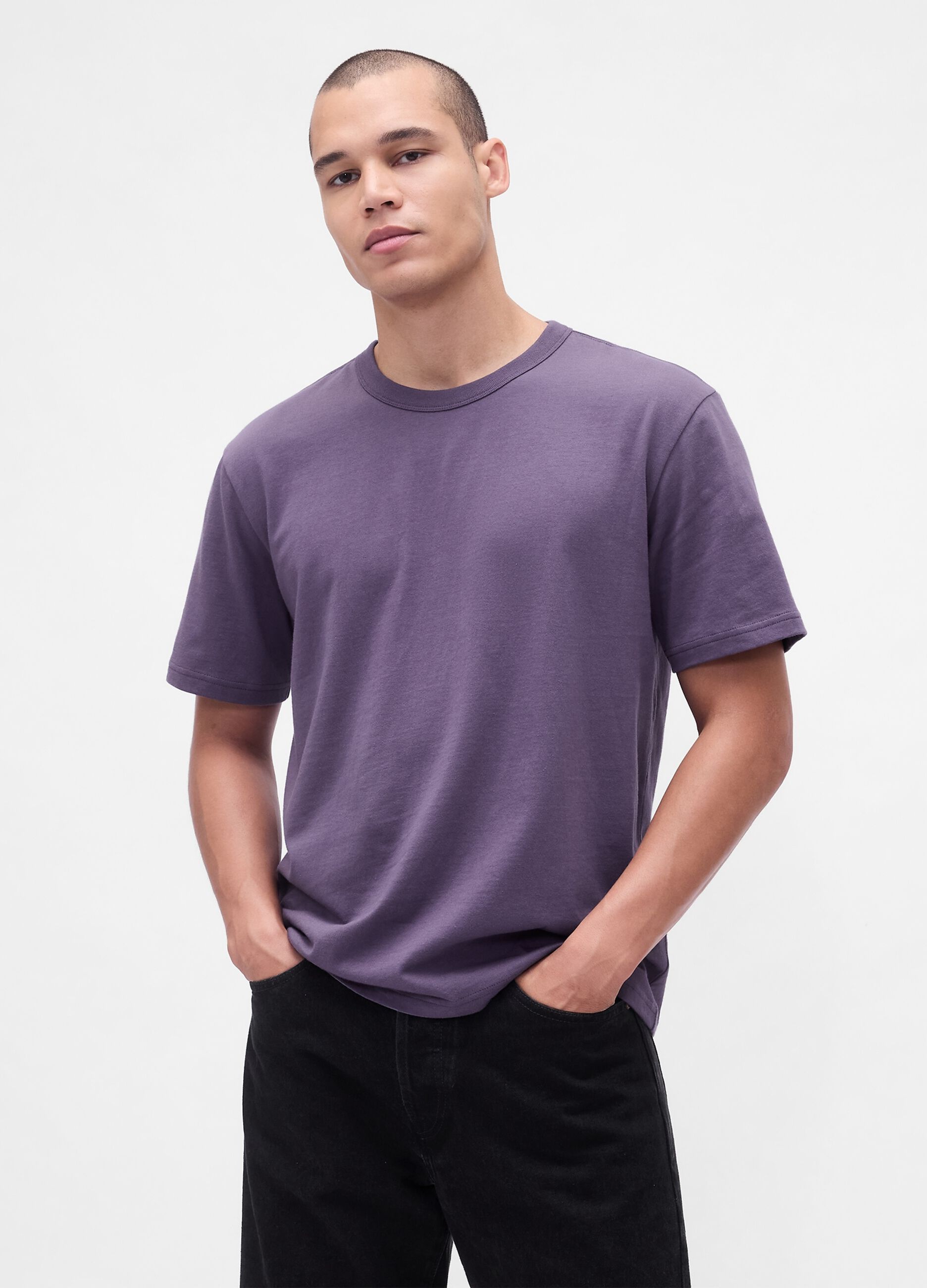 Purple short-sleeve cotton T-shirt