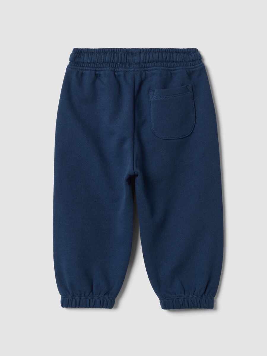 Blue pure cotton jogger trousers with elasticated waist for baby boys_1