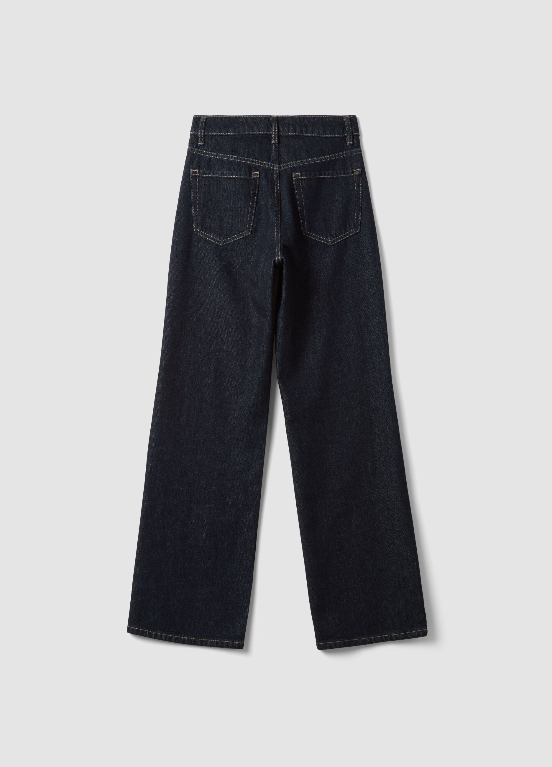 High-waisted wide-leg blue denim jeans in pure cotton