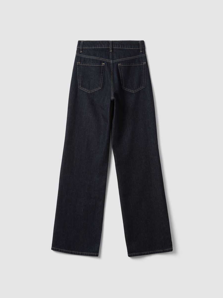 High-waisted wide-leg blue denim jeans in pure cotton_2