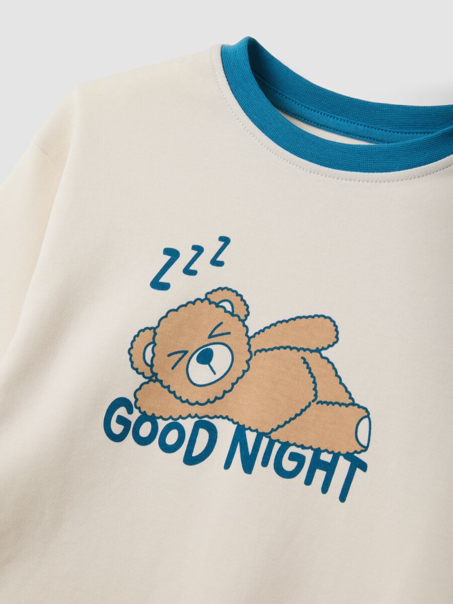 Beige and blue pure organic cotton pyjamas with bear print_2