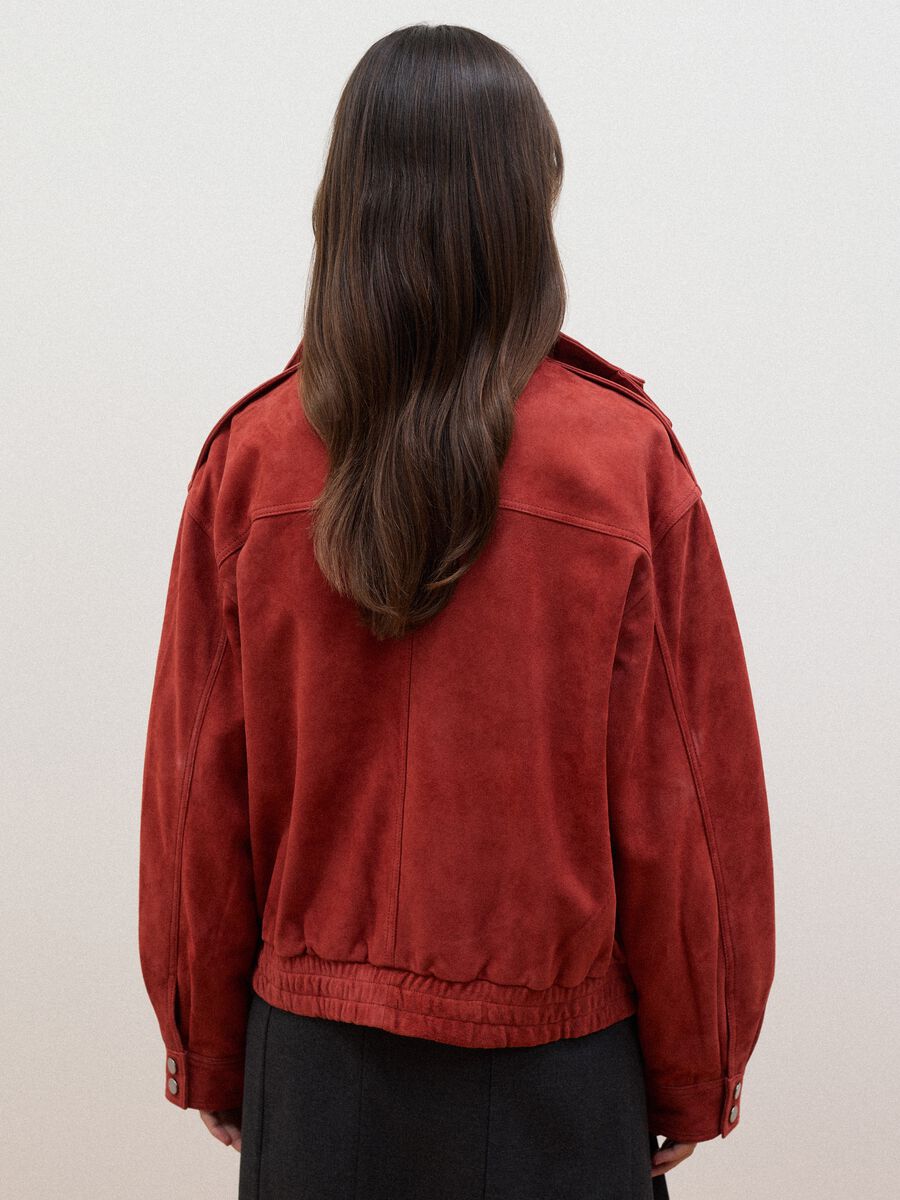 Red genuine leather bomber jacket with zip and press studs, regular fit_3