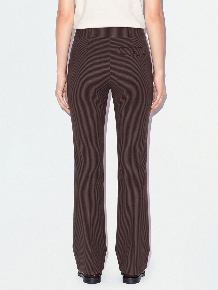 Brown flared trousers in stretch viscose with pinstripe pattern_2