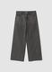 Grey wide-leg pure cotton jeans with rhinestones_0