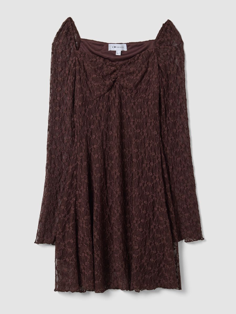 Brown stretch-fabric dress with deep V-neck, regular fit_0