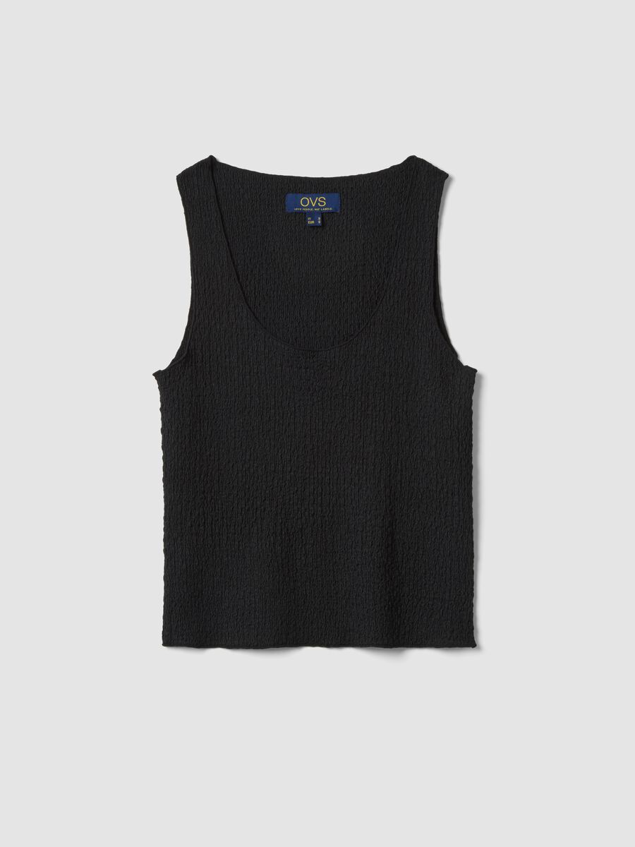 Black stretch tank top with crinkled texture_4