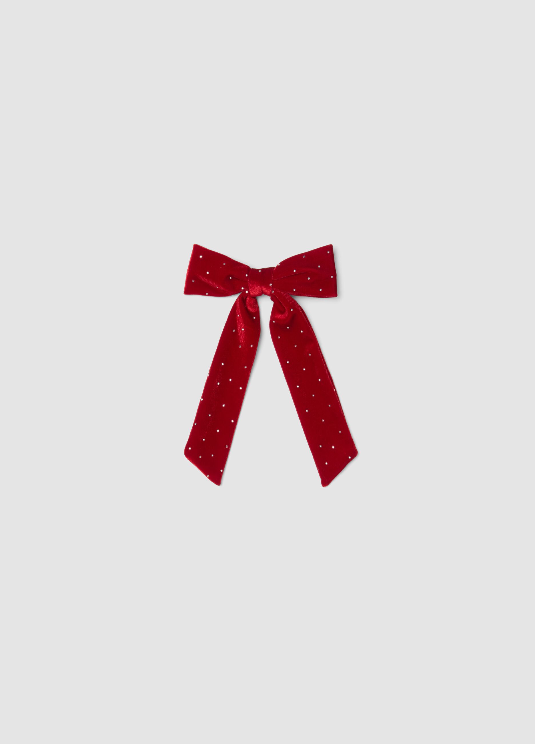 Fiocco rosso con strass per capelli