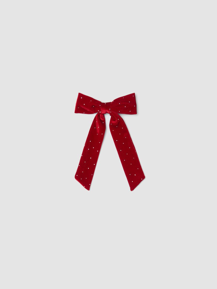 Red hair bow with rhinestones_0