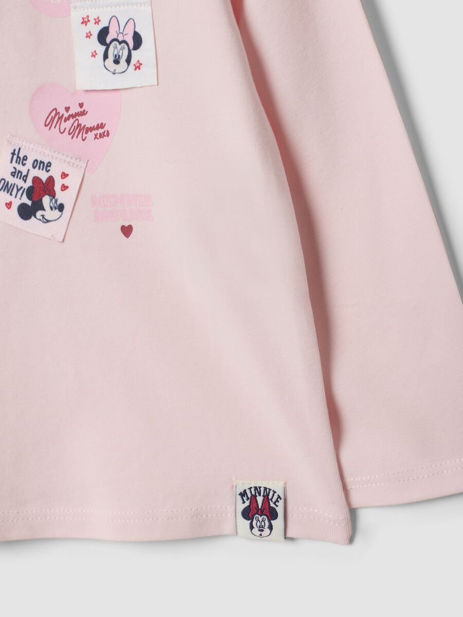 Pink organic stretch cotton T-shirt with Minnie prints for baby girl_2