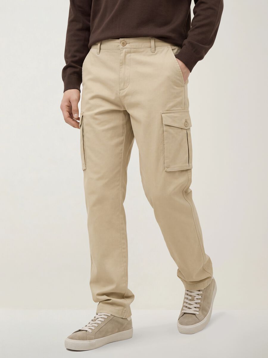 Pantaloni cargo beige in cotone elasticizzato slim fit_2