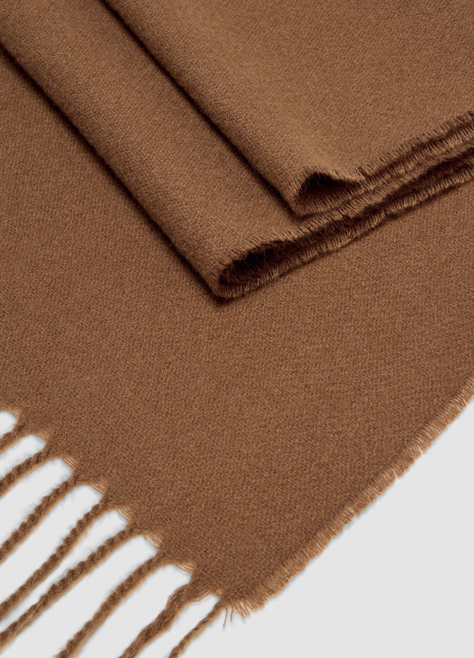 Brown viscose-blend scarf with fringes