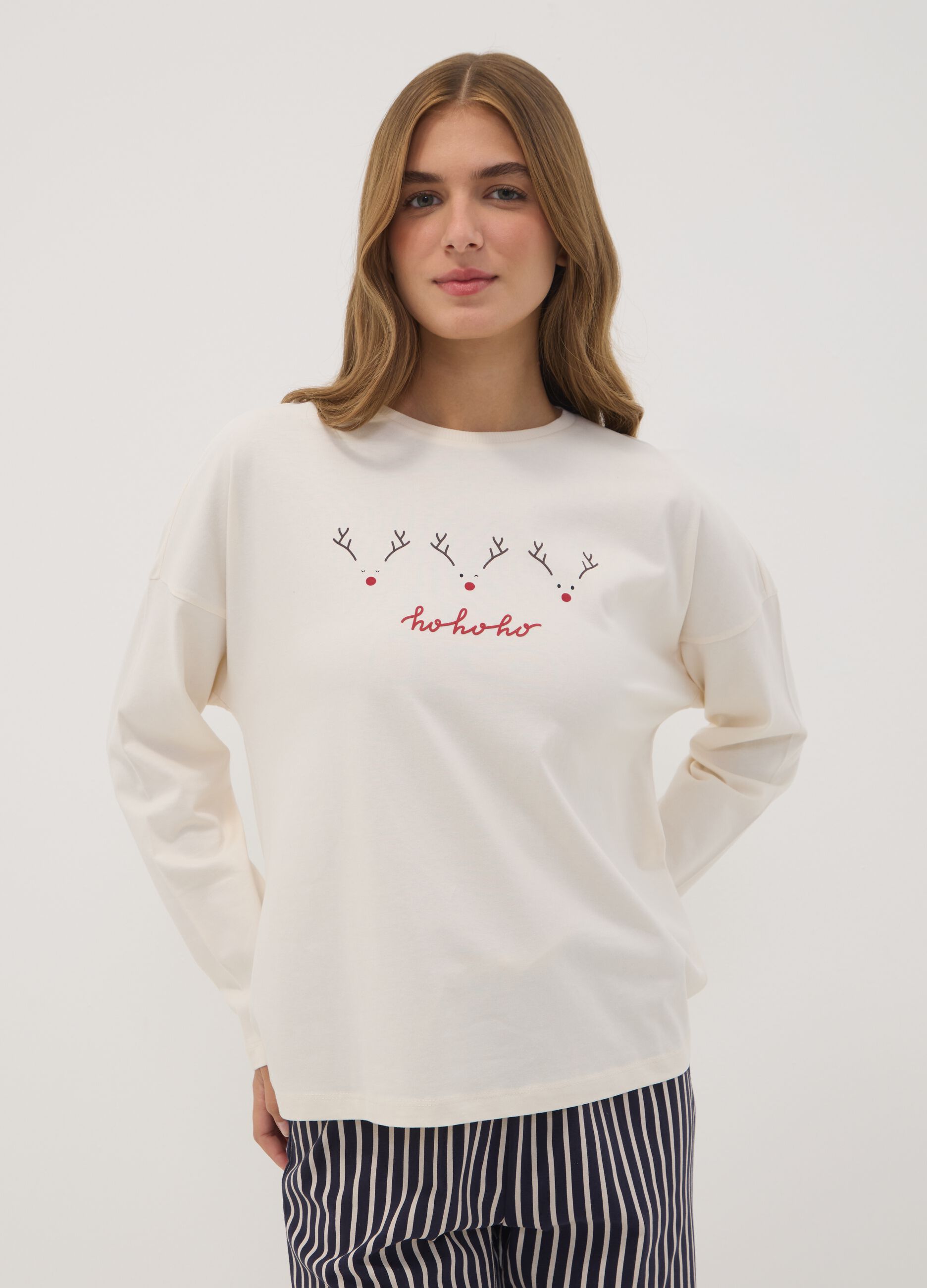 Black organic cotton crew-neck pyjamas