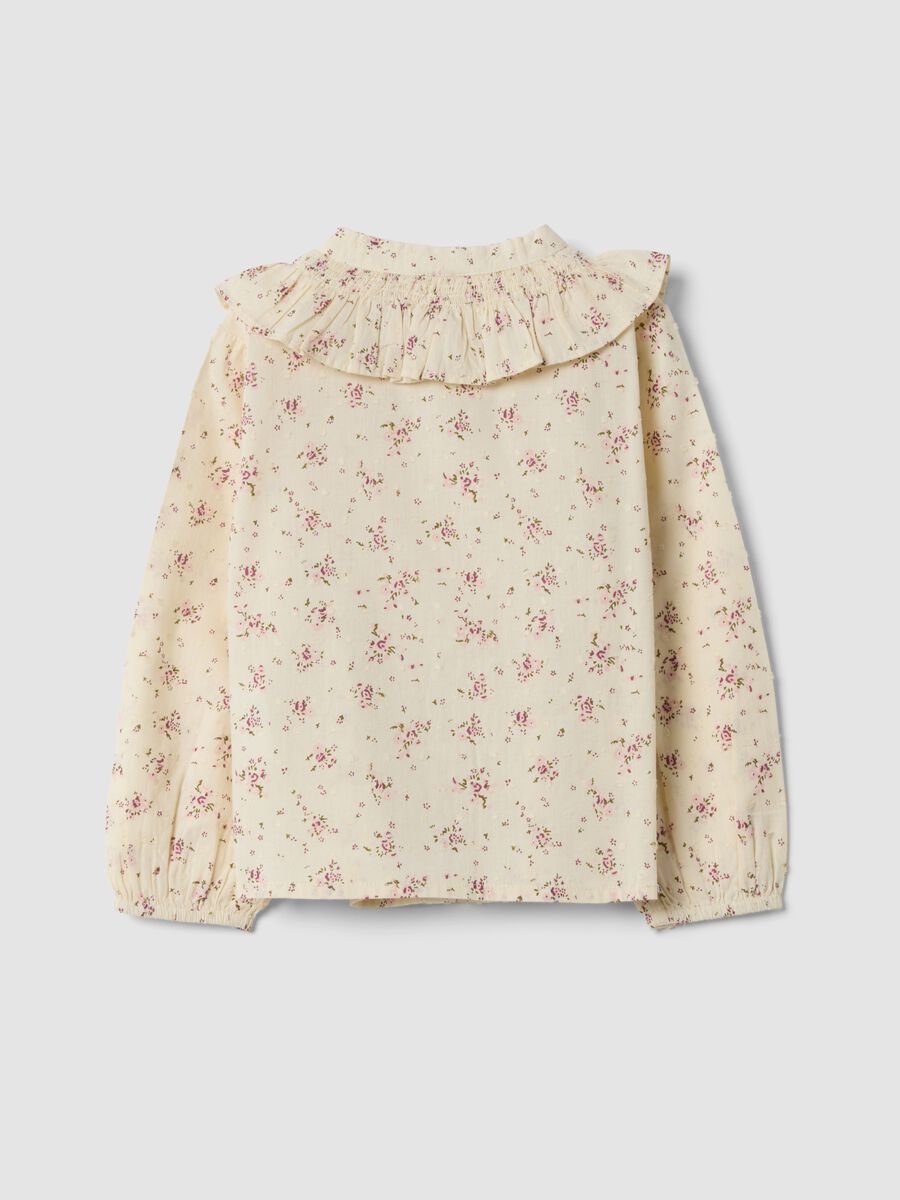Cream pure cotton shirt with pale pink and olive green floral print_1