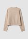 Beige stretch fabric crew-neck oversized cardigan_2