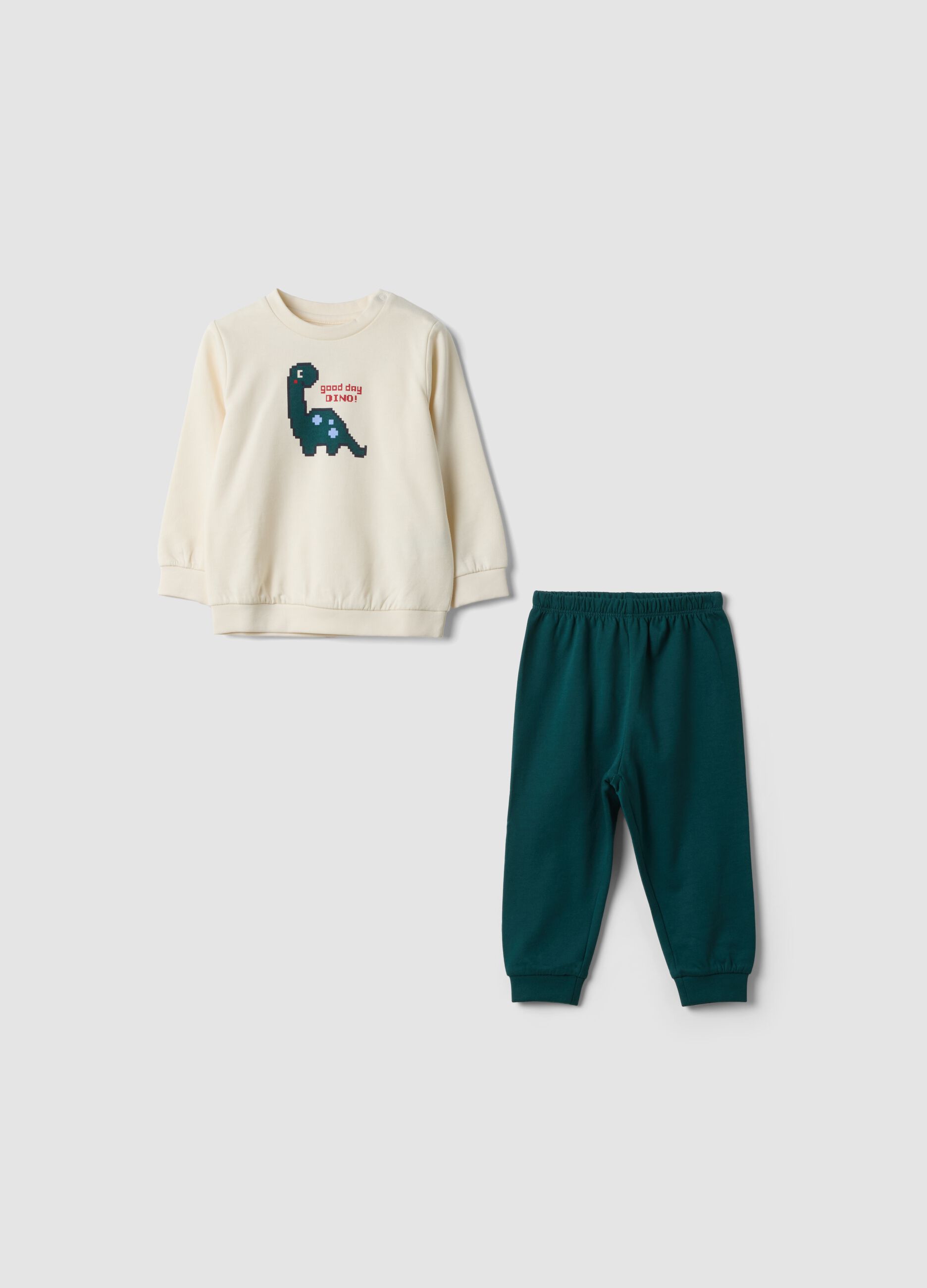 Green pure organic cotton crew-neck pyjamas